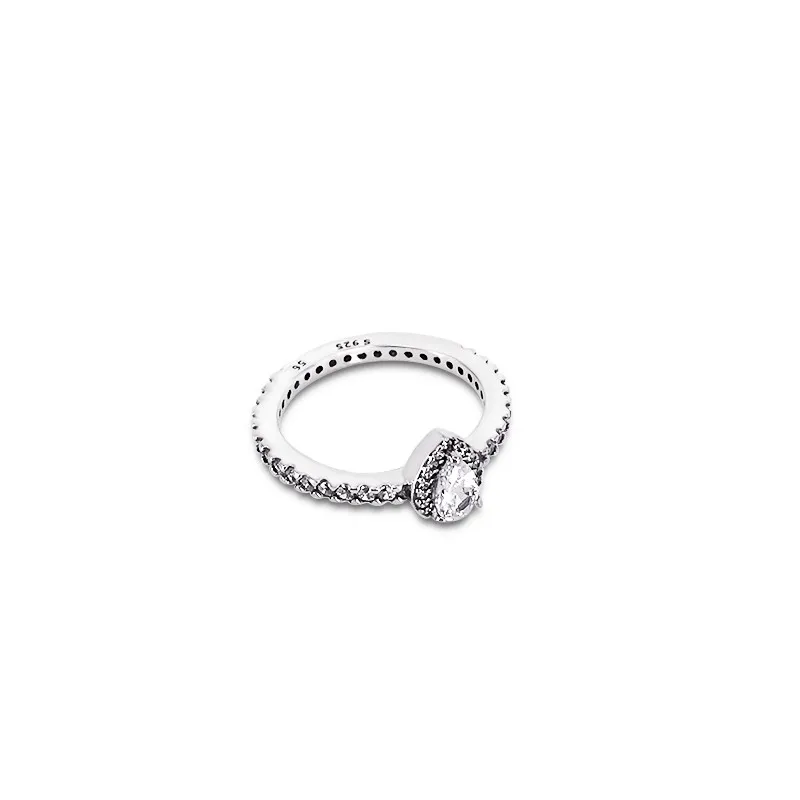 Echt 925 Sterling Zilver CZ Diamond RING met LOGO Fit Pandora stijl Radiant Teardrop Ring Engagement Sieraden voor Vrouwen 196254CZ335e