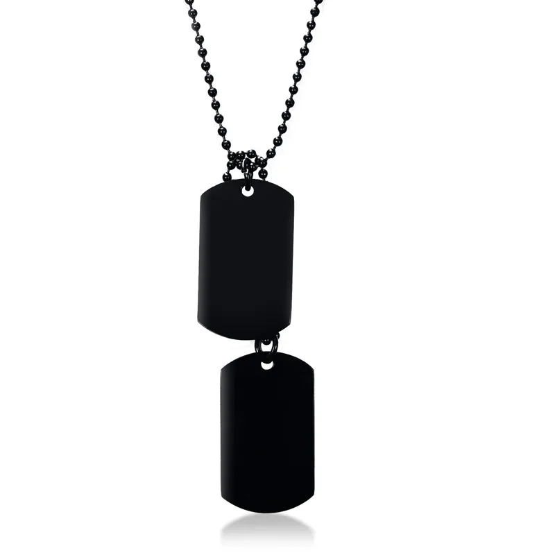 Men's Personalized Engrave Double Dog Tag Pendant Necklace in Stainless Steel - Silver, Gold, Black