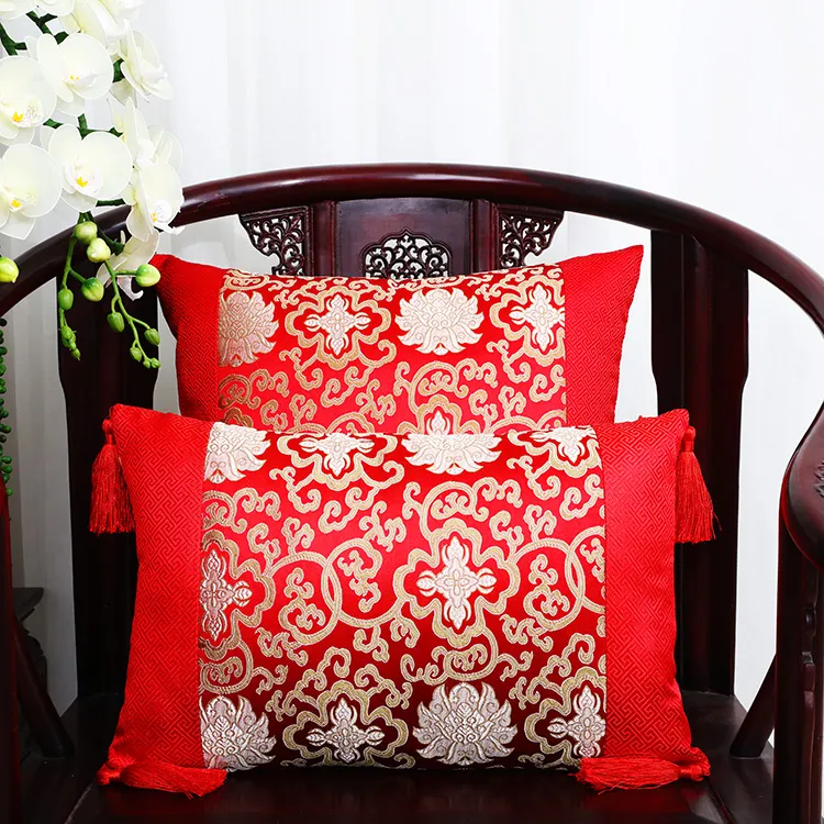 Tassel Patchwork Kwiat Chiński Silk Poduszka Pokrywa Sofa Krzesło Lumbar Pillow Biuro Strona główna Poduszki Dekoracyjne Boże Narodzenie Satin Pillow Case