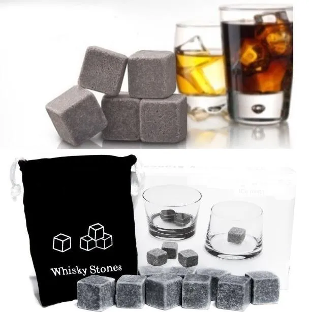 / Natural Stones / Set Whisky Stones Cooler Toapstone Ice Cube med sammet lagringspåse