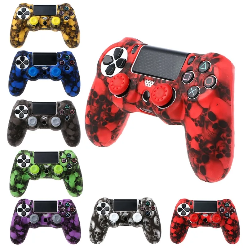 Für Playstation PS4 Pro PS4 dünne Gamepad schützen Tarnung Camo Silikon-Gel-Guards weiche Hülle-Haut-Griff-Abdeckung Case + 2 Caps