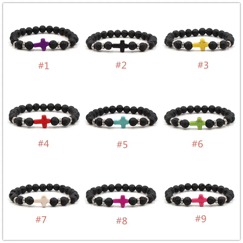 4 arten Natürliche Schwarz Lava Stein Kreuz Elastische Armband Aromatherapie Ätherisches Öl Diffusor Armband Für Männer Schmuck