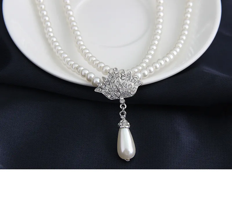 Fashion White Faux Ball Pearl Crown Rhinestone Necklace Drop Earrings ...