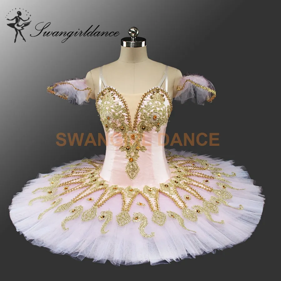 Gratis verzending goud wit slapende schoonheid ballet tutu meisjes prestatie fase COUTMES TUTU FACEY-schotel tutu jurk BT9134B