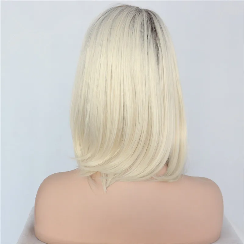 Fashion brown roots ombre blonde color wig Heat Resistant Hair short bob Synthetic Lace Front Party Wig for women