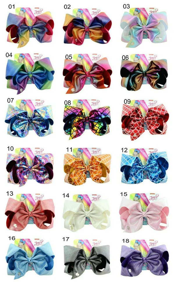 Söt 8 tum Jojo Bow Leather Laser Cloth Extra Large Girl Ribbon Hairpin Barnens hårband med kartong