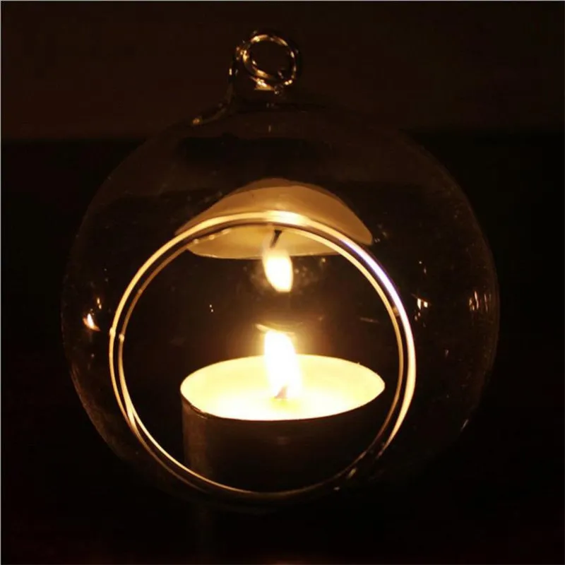 Clear Glass Hanging Candle Holder 6/8/10/12 cm Plants Tea Light Candlestick Wedding Christmas Party Home Decoration