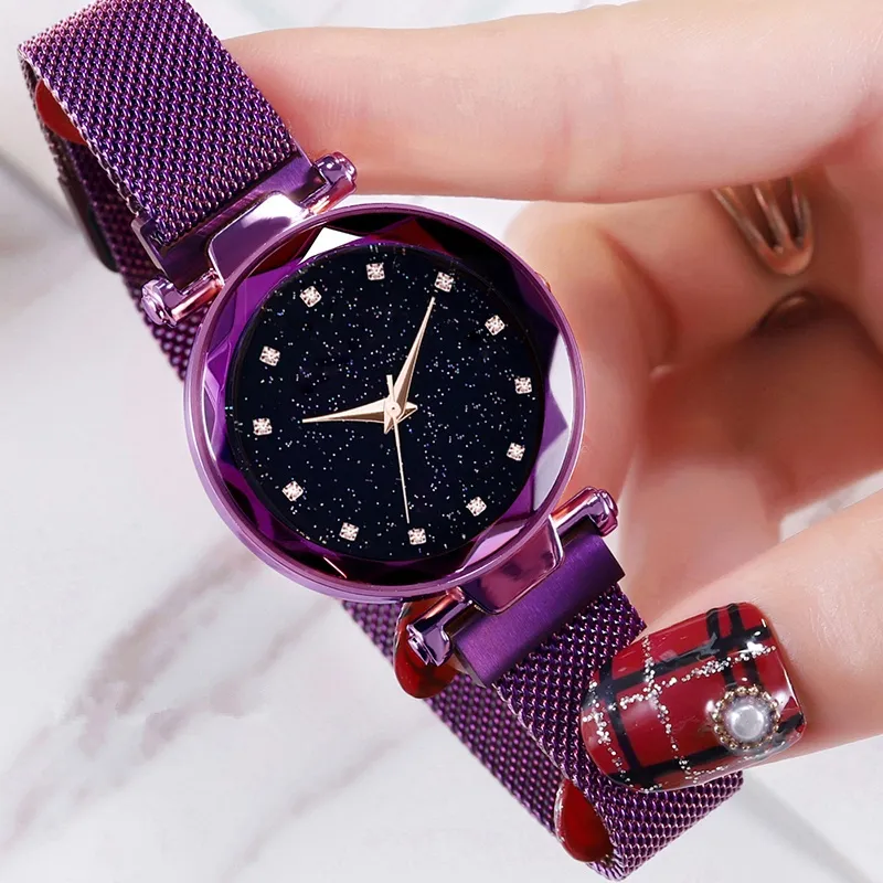 Starry Sky Relojes de mujer Pulsera Diamante Cuarzo Reloj de mujer Reloj de pulsera de acero magnético ultrafino para mujer