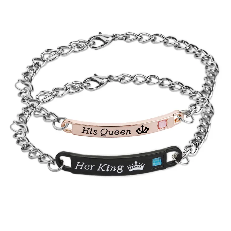 New style letter diamante bracelet "His Queen"" Her King"" His Beauty"" Her Beast" 4 styles Couple bracelet