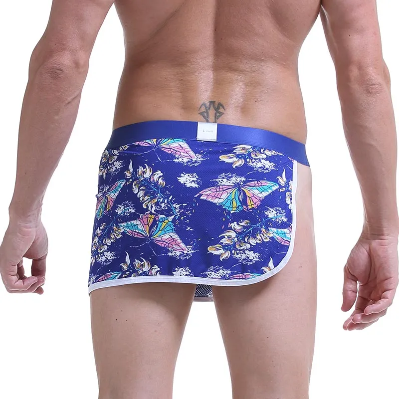 Funny Men Boxer Underpants Shorts Gay Sissy Panties Jockstrap Cool side open Sleepwear Male Penis Pouch Floral print Underwear for Mens