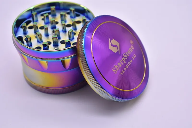 HOT on sale Drum Rainbow Metal Herb Grinder For Tobacco 4 Pieces Sharpstone Zinc Alloy Herb Grinders Rainbow Grinder