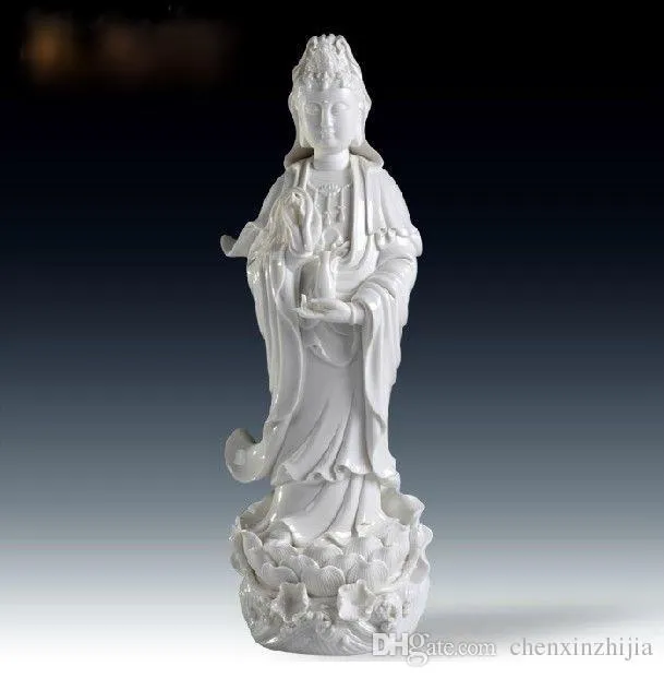 Oggetti da collezione 18 "Statua della dea cinese Dehua bianca Lianhua Kwan-yin Guan Yin