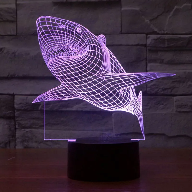 3D Ocean Shark LED Lampe Nachtlicht Schlafzimmer Multi Farbe Schreibtischlampe #R42