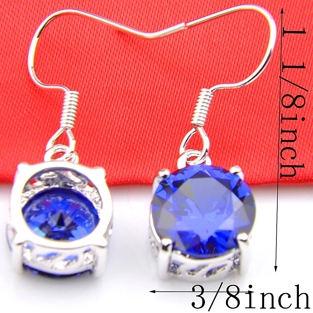 10Prs Clássico Dazzling Fogo Redonda Mystic Azul Topázio Cubic Zirconia Gemstone Brincos de Prata Dangle para Festa de Casamento Do Feriado