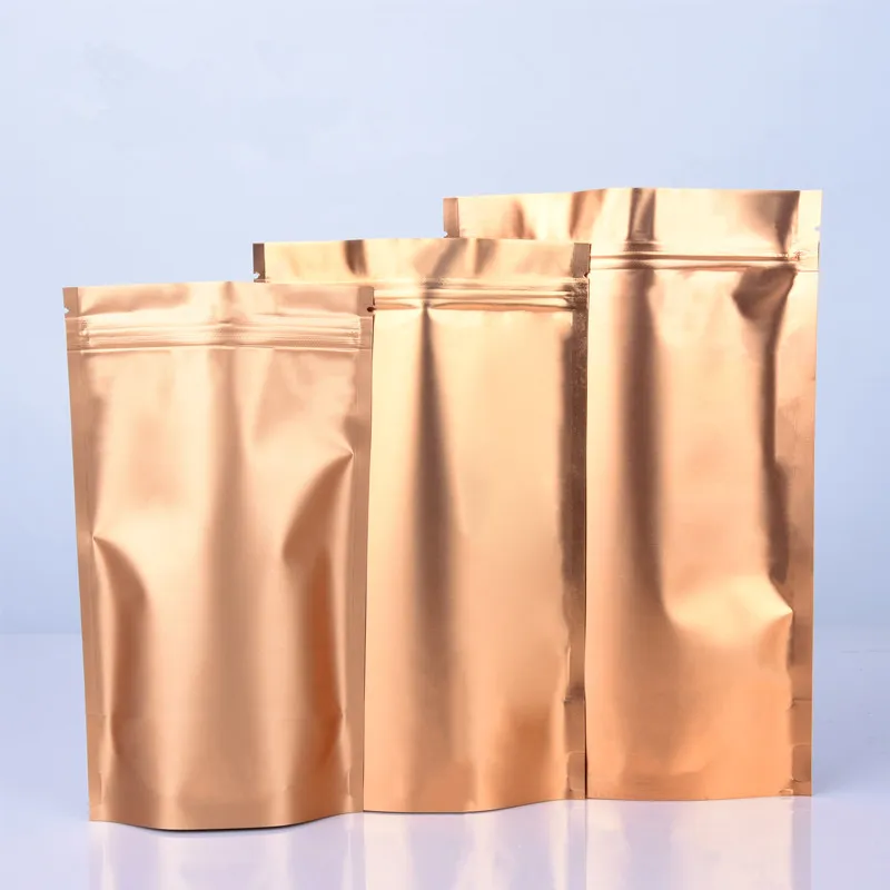 Stand Up Gold Aluminium Folienbeutel für getrocknete Lebensmittel Snack Pulverpaket wiederverschließbar Doypack Mylar Package Bag LZ1830