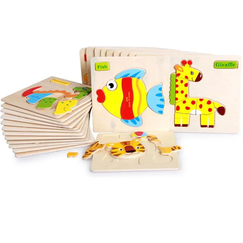 Cartoon Animal Wooden Jigsaw Puzzles for Toddlers - 3D Baby Puzzle ...