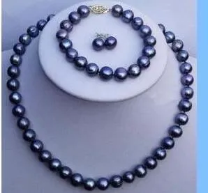 ensemble collier, bracelet et boucles d'oreilles en perles de TAHITI noires 910 mm MER DU SUD 18quot 75quot31358156744505