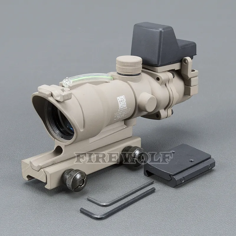 Trijicon ACOG 4X32 タン戦術リアル光ファイバーグリーンイルミネーションブラックレッドドットサイト狩猟ライフル銃