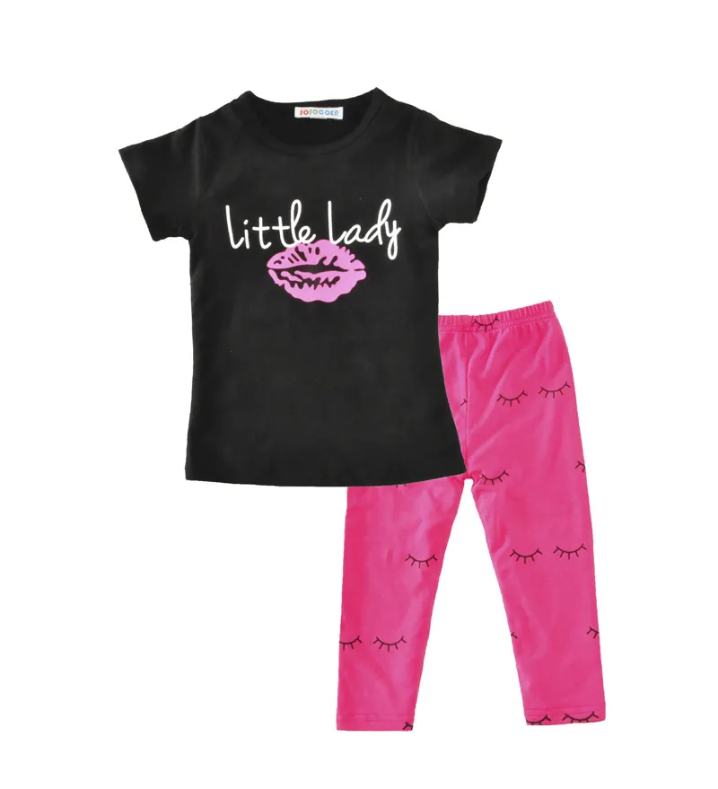 Enfants bébé filles tenues t-shirts hauts + leggings pantalons vêtements 2 pièces/ensemble bébé filles été lettre mignon lèvres vêtements costumes