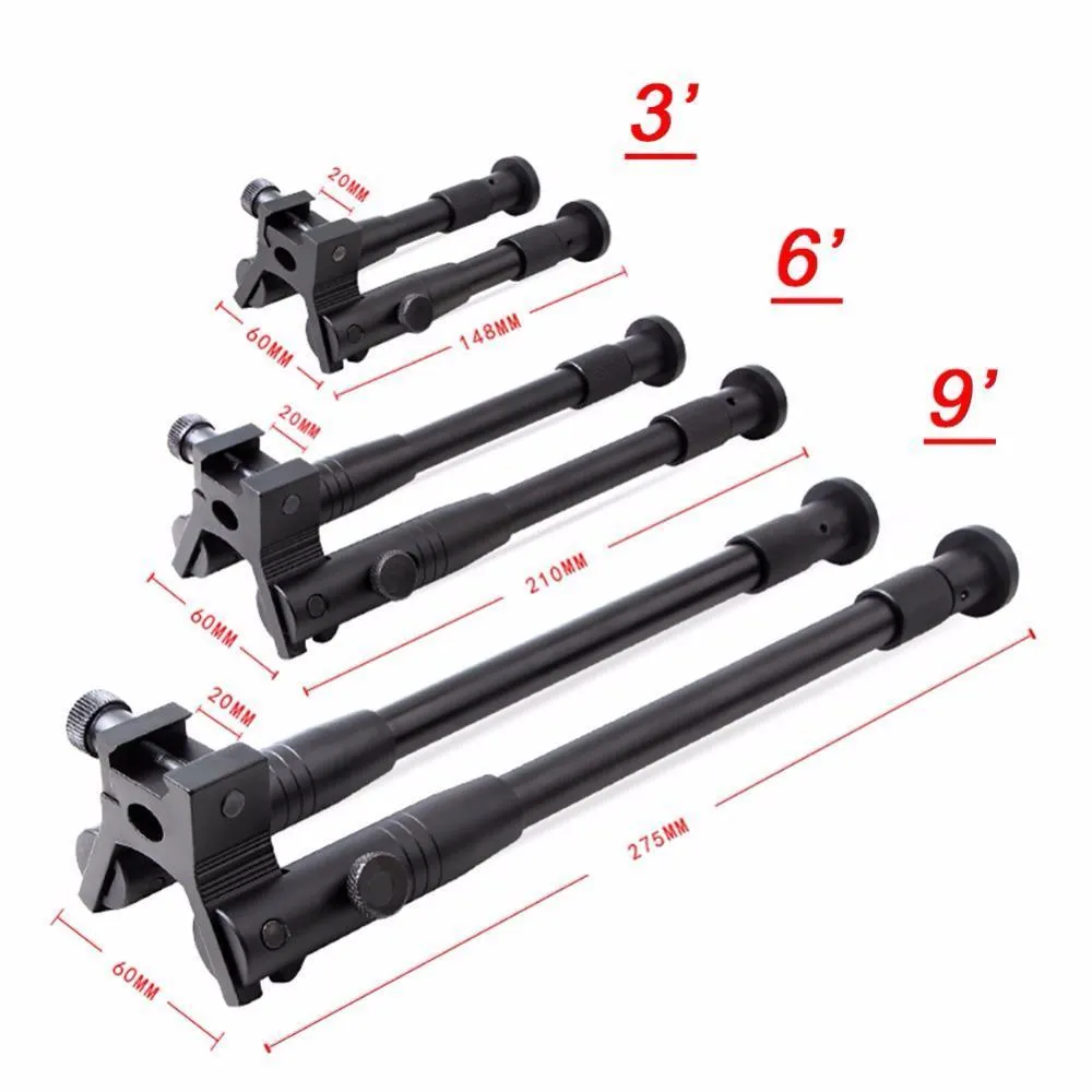 Bipé de caça de metal ajustável 3" 6" 9" Suporte para rifle tático