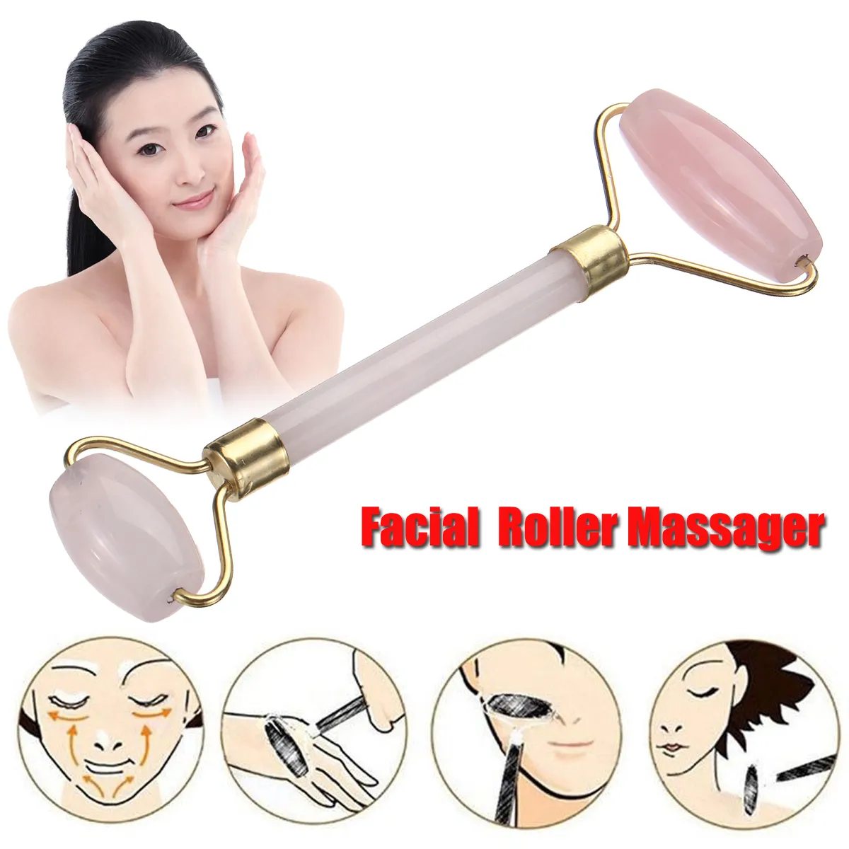 Rouleau de Massage du visage au Quartz Rose naturel masseur Facial Anti-âge outils de levage de la peau visage perdre du poids Machine de soins de beauté