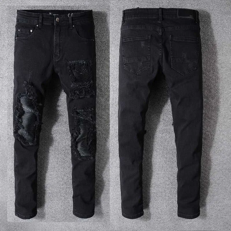 New Fashion Mens Fashion Biker Jeans strappati Pantaloni Slim Distressed Denim Joggers Streetwear Designer di marca Pantaloni Jean distrutti # 424