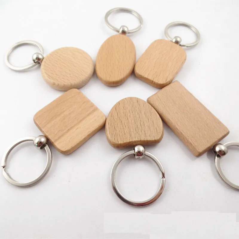 6designs blank trä nyckelkedja rektangel hjärta runda diy carving nyckelring trä keychain taggar gåvor