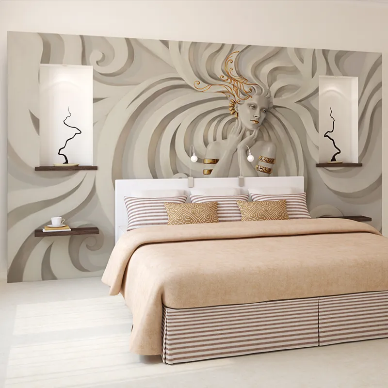 Personalizado escultura em relevo bela mulher po papel de parede 3d mural arte design quarto escritório sala estar casa decoring6209873