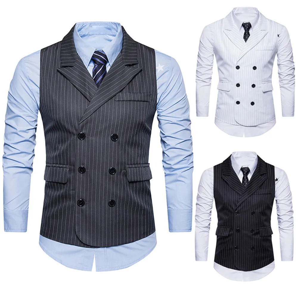 Men Formal Tweed Check Double Breasted Waistcoat Retro Slim Fit Suit ...