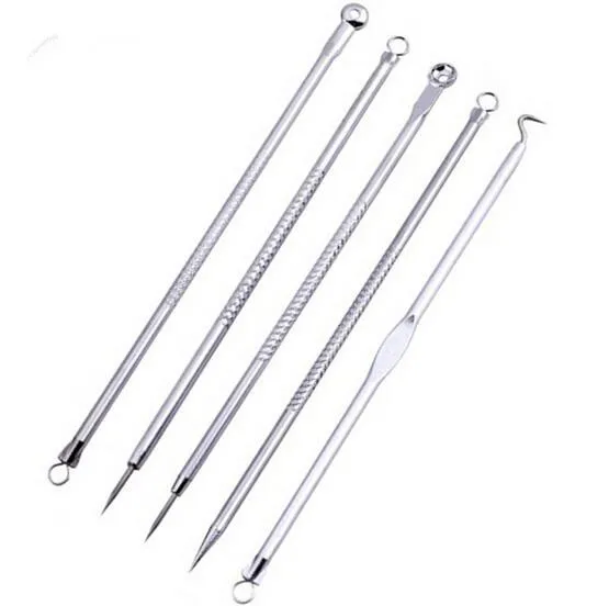 5 stks / set Gezicht Huidverzorging Roestvrij staal Blauwhap Slemish Acne Pimple Extractor Remover Kit Tool