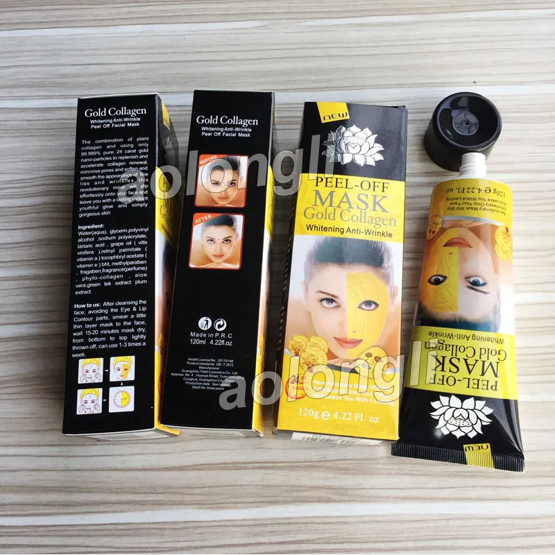 Gold Collagen Odklejanie Maski Twarzy Głębokie Oczyszczanie 120 ml Kryształ Maska Czarnogłosi Maski Maski do twarzy Skin Pielęgnacja DHL Darmowa Wysyłka