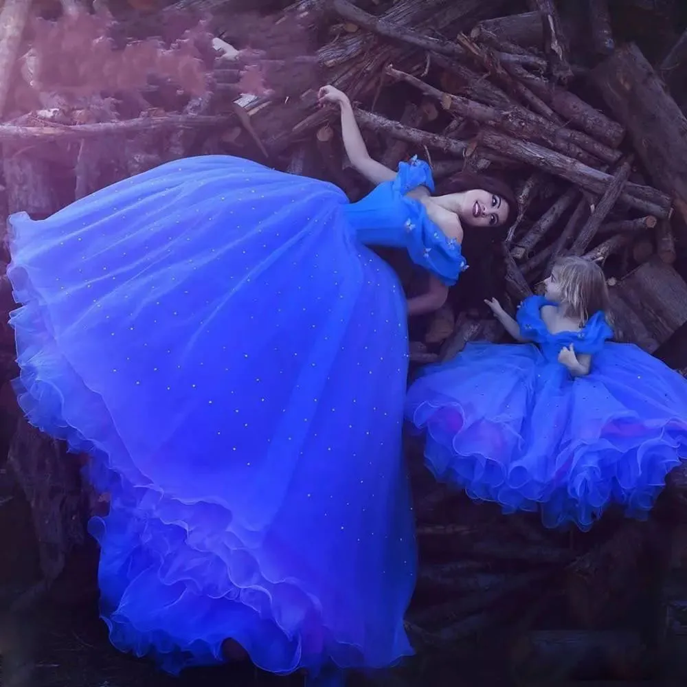dark blue poofy dress A Line Shiny Royal Blue Tulle Formal Prom Dress,WQ115  winkbridal