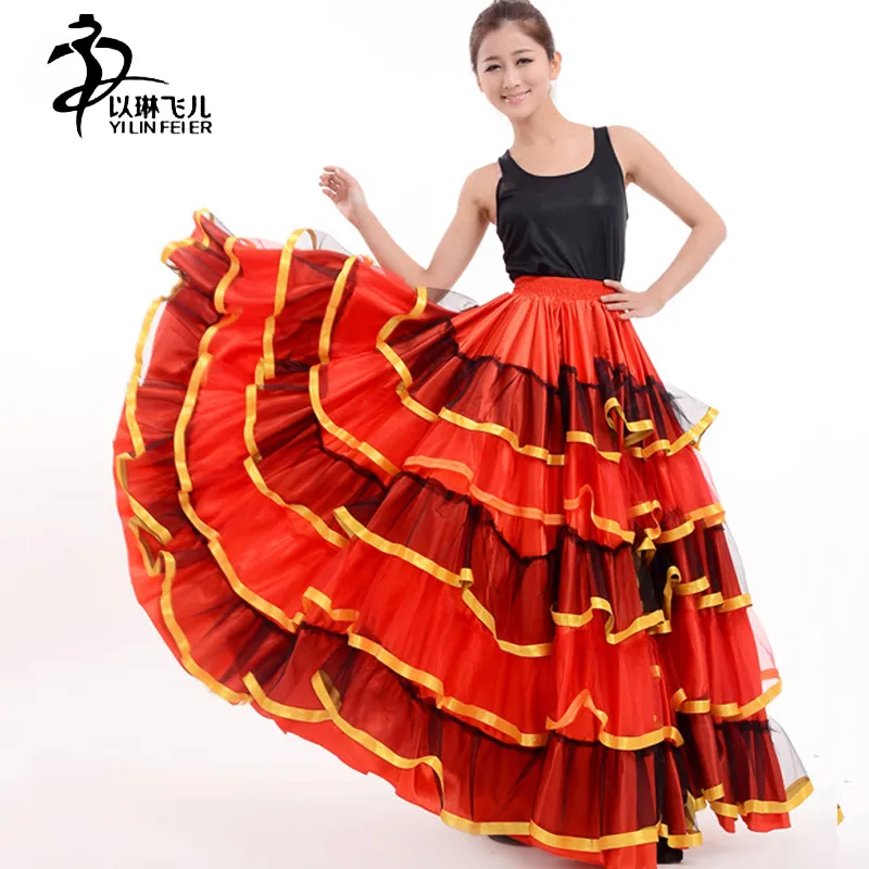 Gonna da flamenco Donna Flamenco spagnolo Vestito operato Gonna da ballo Senorita Rumba Salsa Costume/Vestito da flamenco/Gonna Danza del ventre