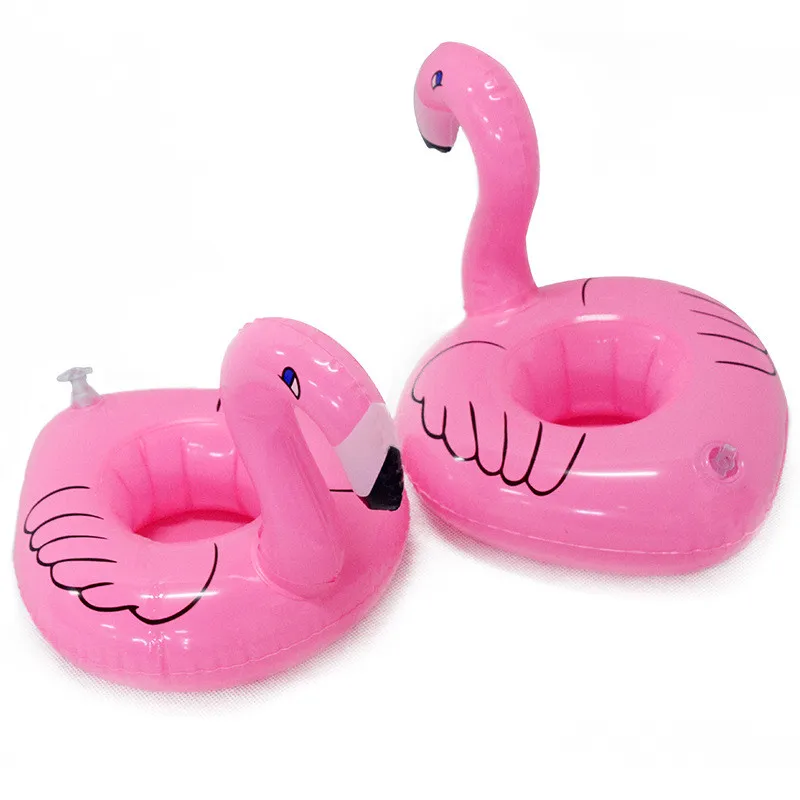 INS PVC Uppblåsbar Flamingo Drinks Cup Holder Pool Cartoon Floats Floating Drink Cup Stand Ring Bar Coasters Floatation Children B4370305