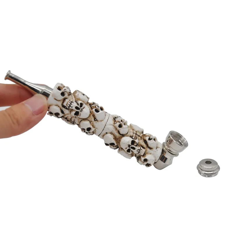 New Long Mini Metal Pipe White Resin Skull Exquisite Color Easy To Carry Smoking Pipe Tube Unique Design