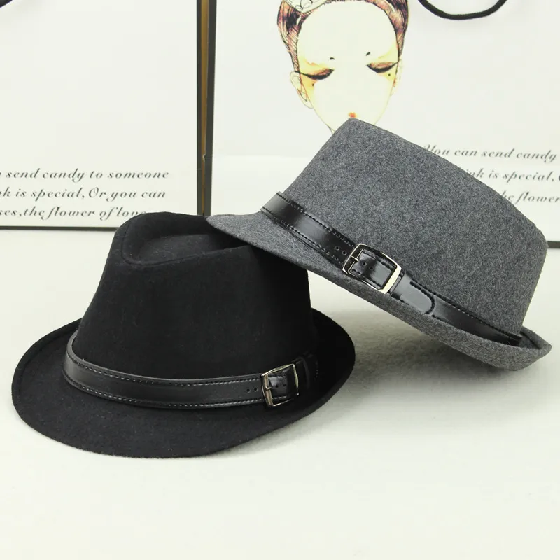 Unisex Vinterull Fedora Jazzhatt med läderbälte bred Brim Panama Cap Solid Kvinnor Skydd Solhattar