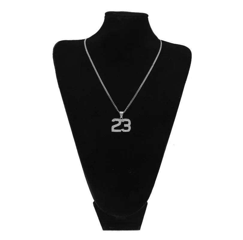 Stainless Steel Iced Out 23 No Pendant Bling Bling Rhinestone Crystal Men's Hip hop Pendant Necklace Chain Drop Shipping