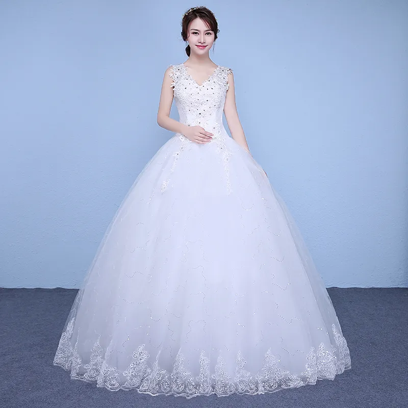 Robe de mariée simple et personnalisée, Style coréen, en dentelle, col en V, robe de princesse avec Appliques, nouvelle collection