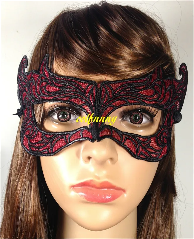 100 sztuk / partia Red Hard Lace Maska Party Ball Maska Halloween Carnaval Masquerade Sexy Lady Maski