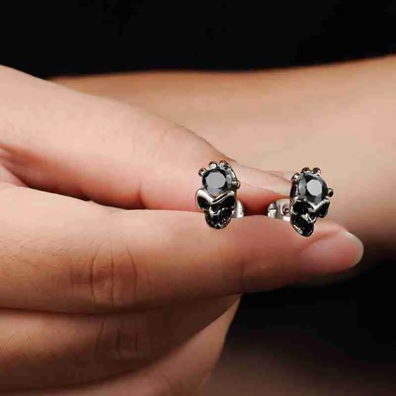 AOJUN Creative Skull Stud Earrings Black White Cubic Zirconia Earrings For Women Fashion Jewelry Brincos 2017 Girl Gift Femme