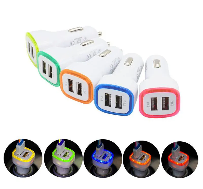 Rakieta podwójna Ports USB ładowarka samochodowa 5v 21A LED LIGA Light Carger Adapter 2 porty Adapter Charing dla Samsung Cell Phone8823244