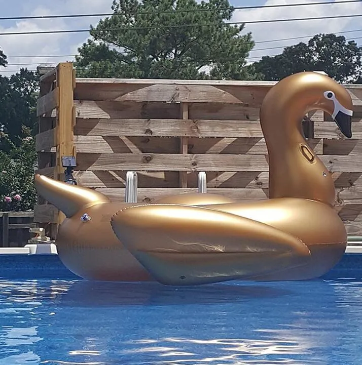 190cm Guld Swan Swimming Float Nya Giant Swan Flamingo Uppblåsbara Floats Swimming Ring Raft Floating Water Leksaker Vuxen Luftmadrass