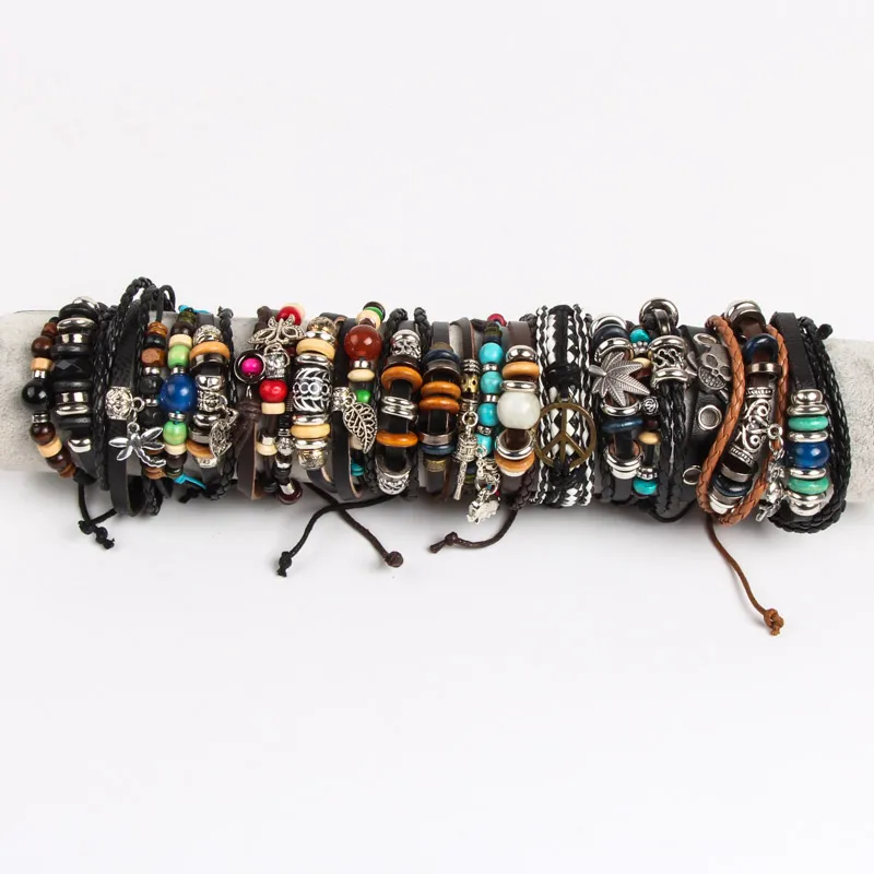 Wholesale Bulk Mix Styles Metal Leather Cuff skull punk rock sport Bracelets Men's Women's Jewelry Party Gifts