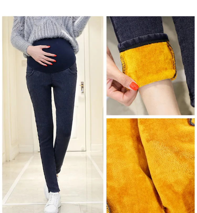 2018Hot Warme Dicke Schwangerschaft Denim Hosen Winter Fleece Mutterschaft Jeans für Schwangere Frauen Plus Samt Umstandsmode GRÖSSE 3XL