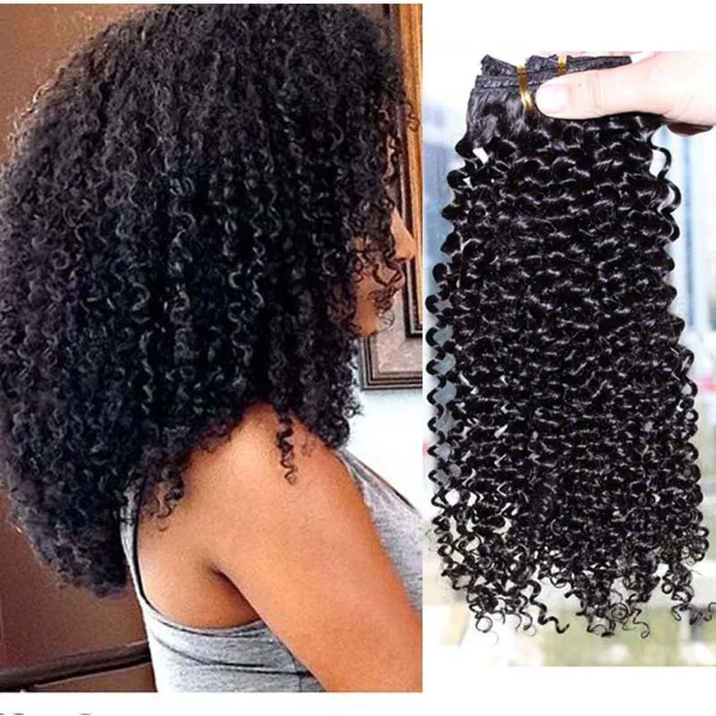 Afro Kinky Clip In Extensions 100g 7st / Set Kinky Curly Non-Remy Brazilian 100% Human Hair