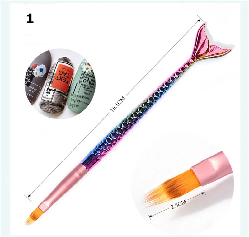7 Różna głowa Mermaid Nail Art Brushes UV Gel Przedłużacz Szczotka Kwiat Design Rysunek Malowanie Pen DIY Narzędzia