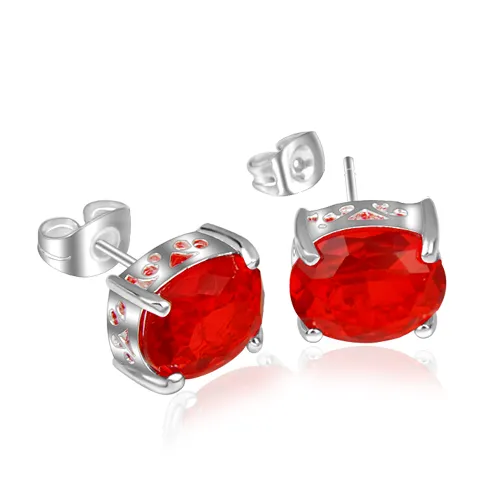 Orecchini con perno a 4 punte in granato rosso tagliato a forma ovale placcato in argento sterling LuckyShine per le donne Regalo di Natale Spedizione gratuita