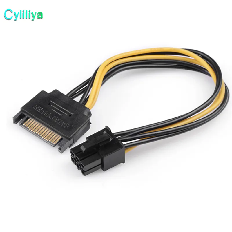 Dual 15 Pin 2 SATA till 6 Pin PCI Express PCI-E SATA Graphics Converter Adapter-videokort Power SATA Cable Cord