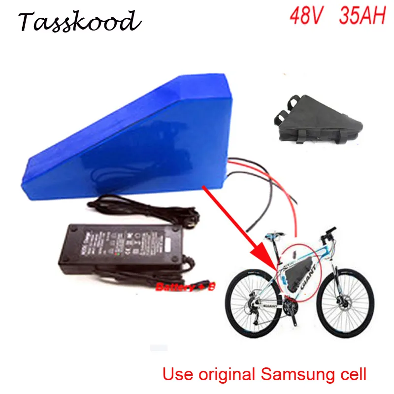 원래 48V 40AH 52V EBIKE 36V 57.6AH 삼각형 배터리 대용량 1500W 슈퍼 강력한 21700 셀