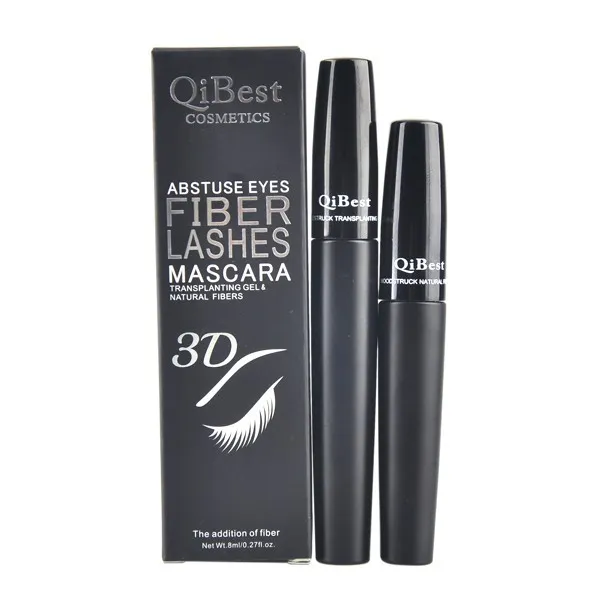 Qibest mascara 3D FIBER LASHES MASCARA Curling Lengthening Black Mascara Makeup Long Lasting Waterproof Natural Eye Lash Cosmetics 2pcs/lot